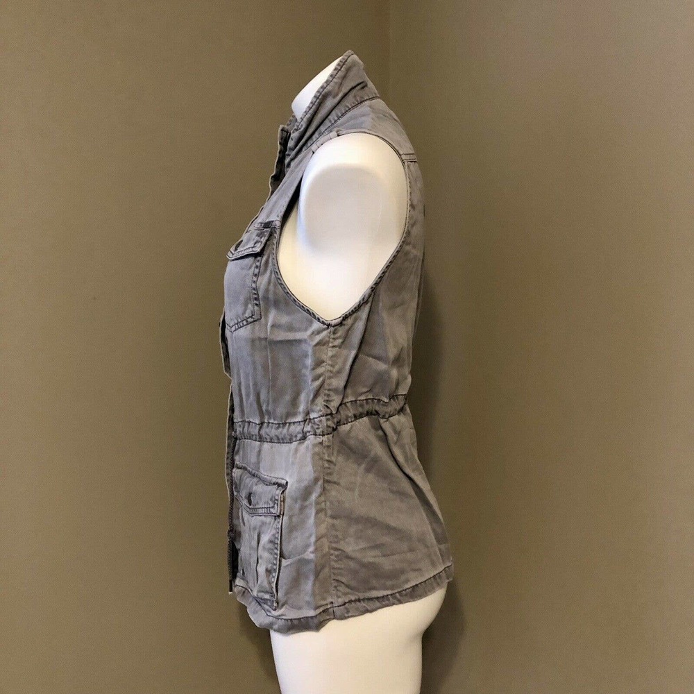 Max Jeans Utility Vest Small Gray 4 Pockets Full Zip w/ Snaps Adjustable Waist - Picture 2 of 11